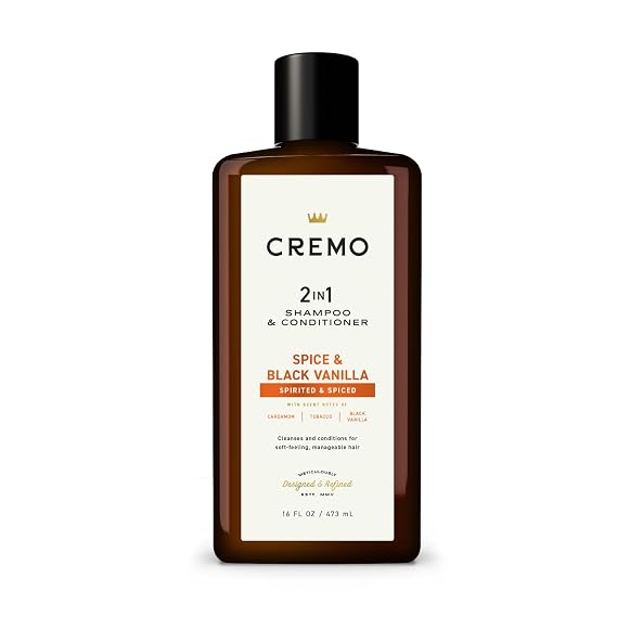 Cremo 2-in-1 Mens Shampoo & Conditioner, Spice & Black Vanilla, 16 Fl Oz