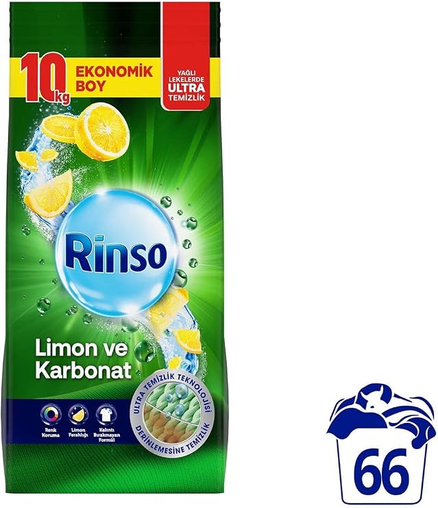 Rinso Powder Laundry Detergent Lemon and Baking Soda 10 KG for Colors and Whites