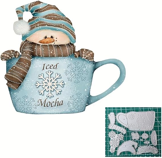 Lapoo Metal Cutting Die for Scrapbooking, 3D Backgrounds Frame New Cutting Dies DIY Album Card Making Decor Paper Metal Die Cuts Party Wedding Decorations (Cup Snowman 4.1 x 3.7 in)