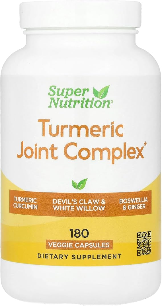 SuperNutrition Turmeric Joint Complex with Devil's Claw Extract, Boswellia Extract, White Willow Extract, and Ginger Extract, 180 Veggie Capsules
