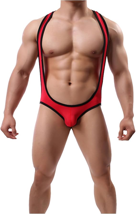 wodceeke Men's Jockstrap Leotard Pouch Underwear Singlet Wrestling Jumpsuit Sexy Tank Tops Bodysuit Mankini Shapewear