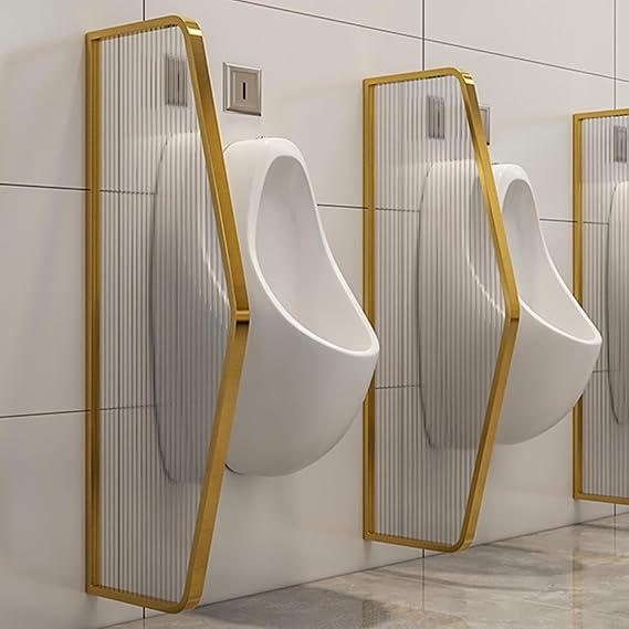 Urinal Screen Toilet Partition Wall-Mounted Urinal Privacy Screen Modern Toilet Divider Screen Plate,Stainless Steel Frame and Glass Panel,for Hotel/Public Restroom (Color : Rose Gold, Size : Partit