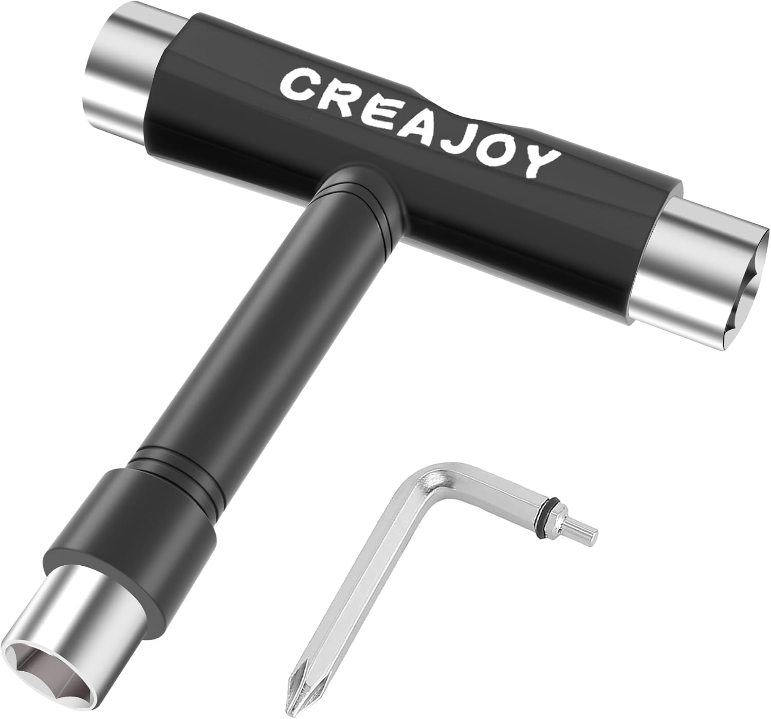 All-in-One Skate Tools Multi-Function Portable Skateboard T Tool Accessory with T-Type Allen Key and L-Type Phillips Head Wrench Screwdriver