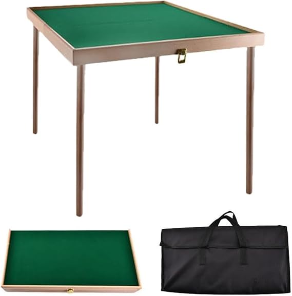 Mahjong Table, Portable Wooden Folding Table for Outdoor Card Games, Lightweight with Storage Bag