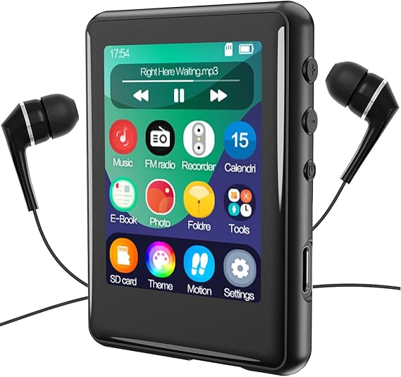 MP3 Player with Bluetooth 5.3,Tokemisc 16GB Full Touchscreen Kids Portable Music Device with Speaker,FM Radio,E-Book,Built-in Micro SD Card Slot,Earphones Included,Max 512GB Expand