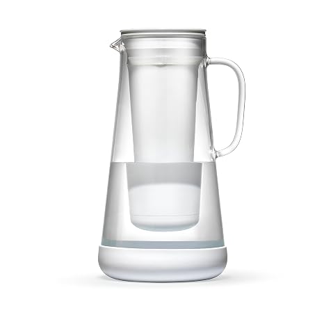 LifeStraw Home Water Filter Pitcher, 7-Cup, White, Glass with Silicone Base, BPA Free Designed for Everyday Protection Against Bacteria, Parasites, Microplastics, Lead, Mercury