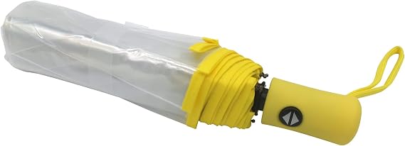 HappyGo Full Automatic Folding Transparent Clear Auto Open Travel Umbrella for Women Girls Men (Yellow)