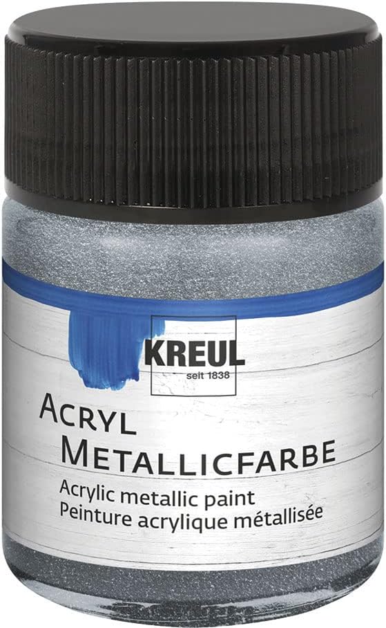 KREUL 629138 Metallicfarbe 77572 Glass in Silver, Glamorous Acrylic Paint with Metallic Effect Water-Based Creamy Opaque, Quick-Drying and Waterproof, 50 ml (1er Pack)