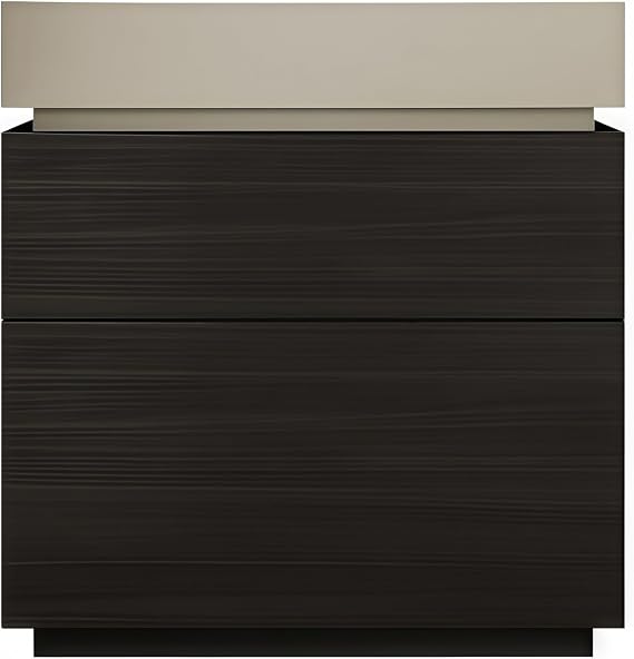 Hidden-compartment Nightstand, Solid Wood Bedside Cabinet, Sliding Top Panel, Hidden Bottom Drawer, Generous Storage Capacity, Ideal For Home Use(Khaki+Black)