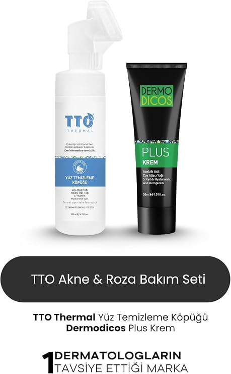 TTO Thermal Akne ve Rozasea Bakım Seti, Yüz Temizleme Köpüğü 200ml ve Dermodicos Plus Krem 30ml