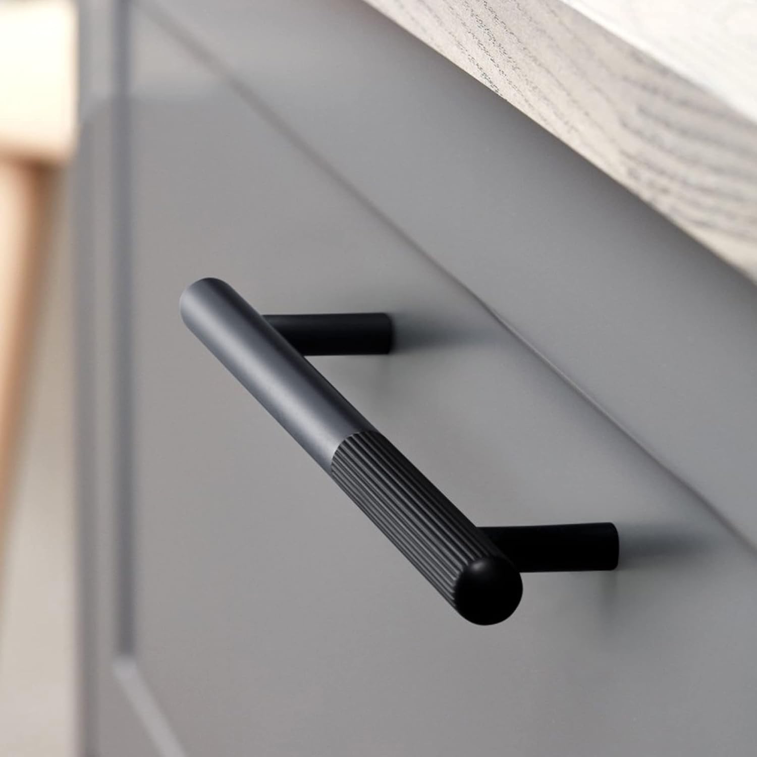 LBFEEL 5 Modern Copper Drawer Knob Pulls Black Dresser Knob Grey Kitchen Cabinet Pull Handle Bathroom Hardware 5 Hole Centers, Black
