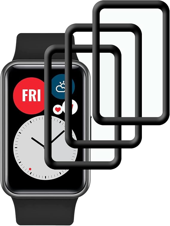 [Pack of 3] KELOLIN Screen Protector for Huawei Watch Fit 3D Curved Edges Scratch-Resistant HD Ultra Shatterproof Flexible Screen Protector Compatible with Huawei Watch Fit