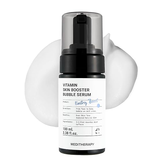 MEDITHERAPY Vitamin C Bubble serum, Hyaluronic Acid &Vitamin E 3.38 fl oz Dark Spot Care, Radiant Glow, Hydrating with Micro-Bubble Formula, Gentle for Sensitive Skin, Korean Skincare for Face &Body