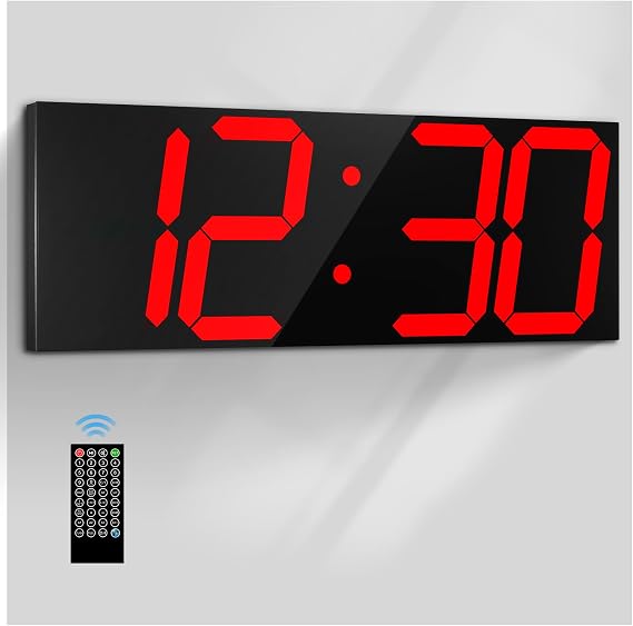 CHKOSDA 18.7Large Digital Wall Clock,LED Digital Clock with Big Number,Multi-Function Remote Controlled Wall Clock with Timer, Alarm and Calendar Display(Red)