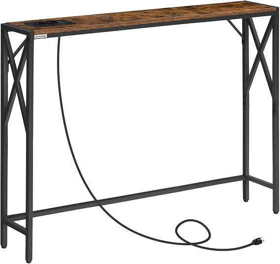 MAHANCRIS Console Table with Charging Station Entrance Table Narrow Console Table Hallway Table Exhibition Table Side Table for Entryway Living Room Hallway Vintage Brown and Black ACTHR151UE01