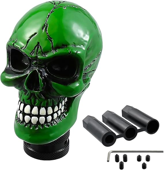 Skull Shifter Knob Gear Shift Stick Handle Transmissions Shifting Lever Fit Most Manual Automatic Car Truck SUV (Green)