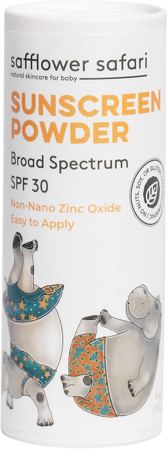 Baby All-Natural Sunscreen Powder SPF 25 Non Nano ZINC Oxide - Water & Sweat Resistant, Hypoallergenic, Made in USA by Safflower Safari