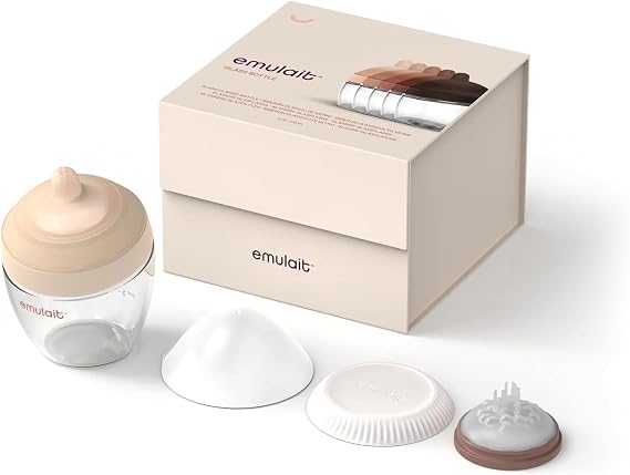 Emulait Glass Classic 哺乳瓶 新生児と乳児用 - 自然な胸のような形状1、カラーフェア、抗colic通気、ソフトシリコンニップル、イージーラッチ、授乳用ガラス授乳ボトル、8オンス
