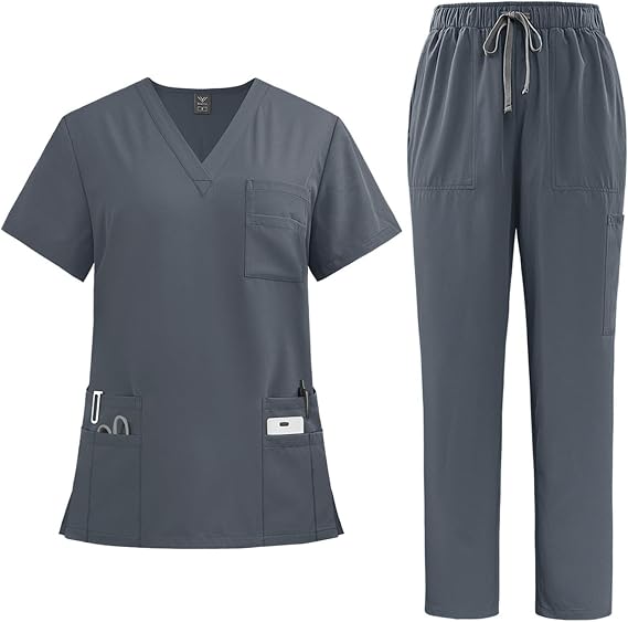 Scrubs for Women Set Stretch V-Neck Top and Jogger Pants Scrub Set Quick Drying Solid Nurse Uniform with Pockets