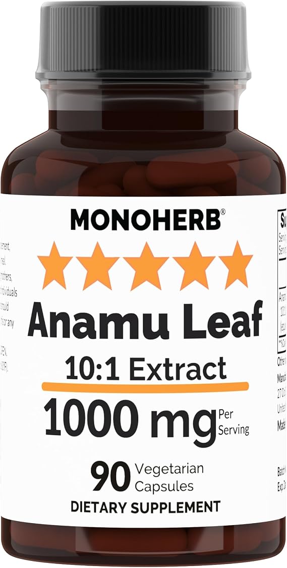MONOHERB Pure Anamu Leaf 10:1 Extract - 1000 mg per Serving - Serving Size: 2 Capsules - 45 Servings per Bottle - Petiveria Allicea - Guinea Henweed
