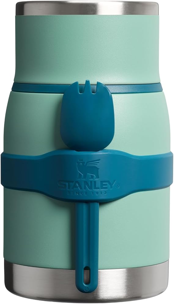 STANLEY Adventure To-Go Food Jar and Spork 24 oz | Vacuum Insulated Food Container | Wide Mouth Screw On Lid | Packable for Travel | Stainless Steel with Leakproof Lid | BPA-Free | Spring Green