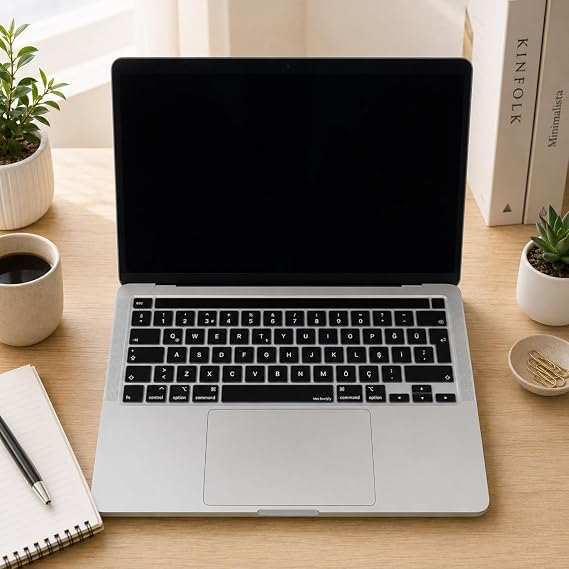 McStorey MacBook Pro Klavye Koruyucu Türkçe Q A2338 M1 M2 A2251 A2289 A2141 Uyumlu UK ISO Ters L Enter Silikon Keyboard Cover Touch Bar 13 ve 16 inç Siyah