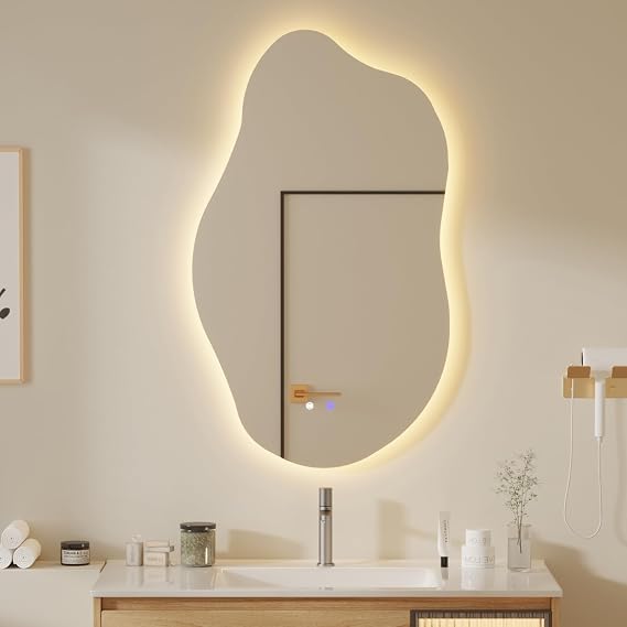 QDSSDECO 19.7" x 33.5" Cloud LED Wall Mirror, Backlit, Anti-Fog,3 Colors