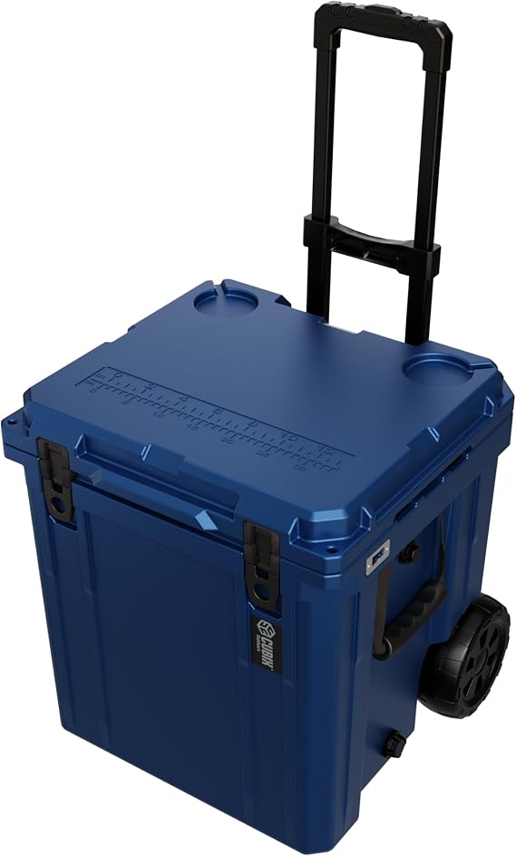 Cubix Outdoors QuadraX 46クォート ロトモールド ポータブル ハードクーラー 車輪とハンドル付き キャンプ/釣り/ビーチ用 | 断熱アイスチェストランチボックス | 保冷 5日 46クォート アビスブルー 車輪付き
