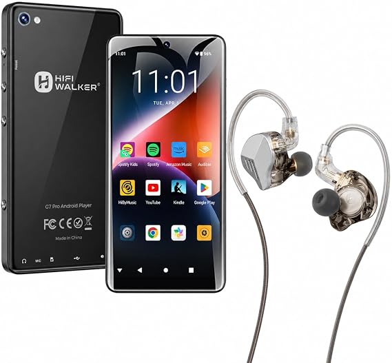 HIFI WALKER G7 Pro Android MP3 Player Bundle with A20PRO HiFi Wired Earphones, 5.2" HD Touchscreen WiFi Bluetooth Music Player + Hybrid IEM Earbuds for Streaming & Lossless Audio