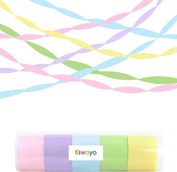 Pastel Rainbow Color Party Crepe Paper Streamers (5 Rolls)-Yellow, Green, Pink, Blue, Purple Streamers Garland for Preppy Fun Cute Groovy Birthday,Baby Shower,Easter,Classroom & Fancy Whimsy Decor