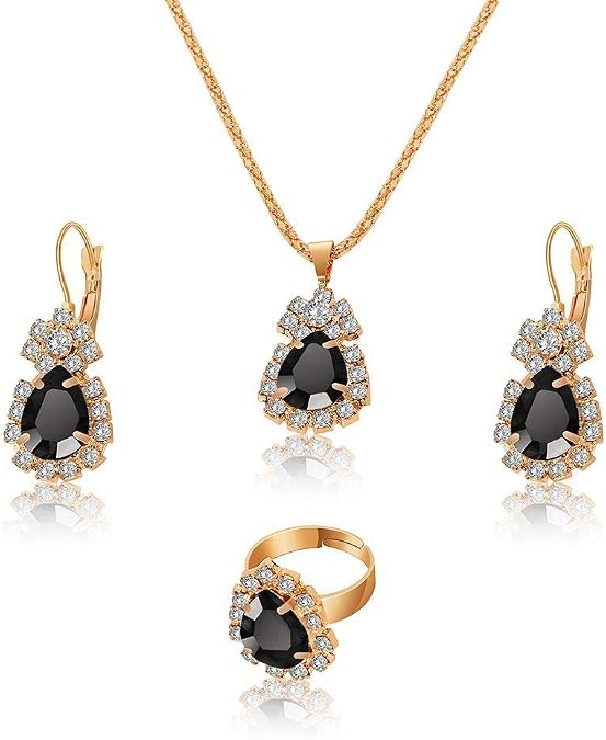 Water drop rhinestone necklace earrings ring set high-end bridal jewelry