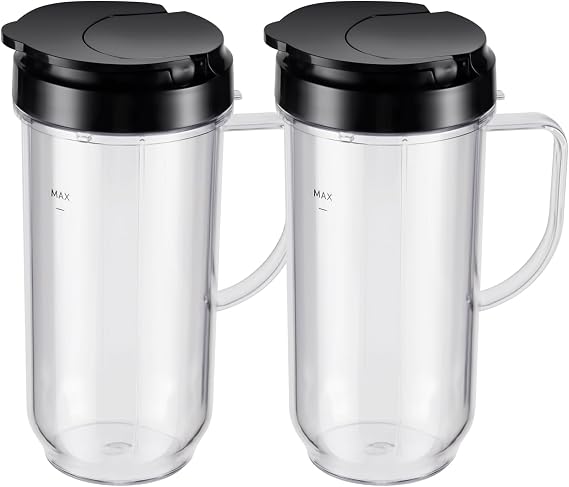 Equust 4-piece Tall 22oz Mug Cups with Flip-Top To-Go Lids Replacement Parts Compatible with 250W Magic Bullet Blender Cups MB1001