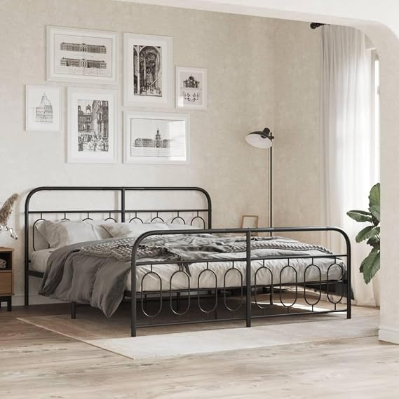 Bed Frame Black Steel Full Bed Frame Rectangular Modern Bedroom Decor Bedroom Furniture for Studies