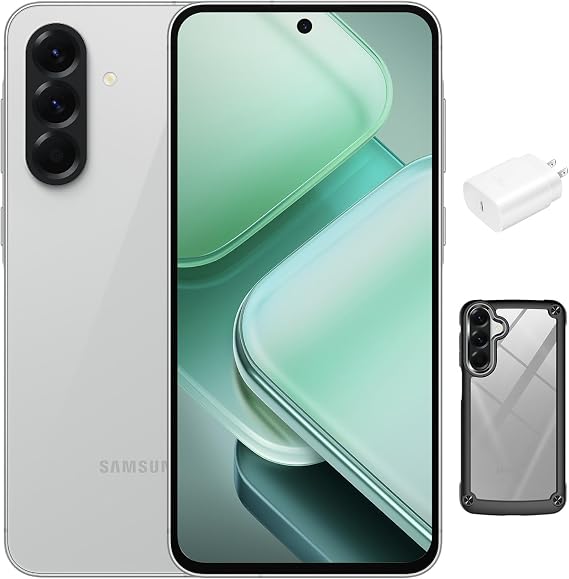 Samsung Galaxy A56 5G AI Smartphone, 256GB Unlocked Android Phone, 12GB RAM, Dual SIM, 6.7" AMOLED, Quad Camera, 24Hr Battery, 2025 International Model, Lightgray, Bundle 25W Fast Charger & Phone Case