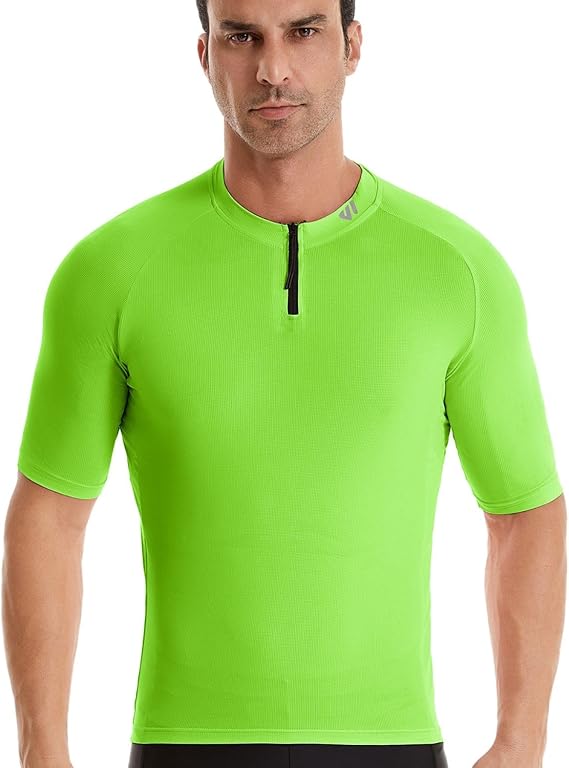 Wulibike Cycling Jersey Men Short Sleeve, Road Bike Jerseys Half Zipper with Pockets, Bicycle Clothing Breathable Quick Dry Green L