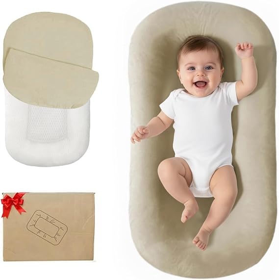 Baby Lounger for Newborn 0-24 Months Soft Cotton Infants Support Cushion | Baby Shower Gifts, Supervised Use, Infant Floor Seat & Loungers, Portable Newborn Essentials for Home and Travel
