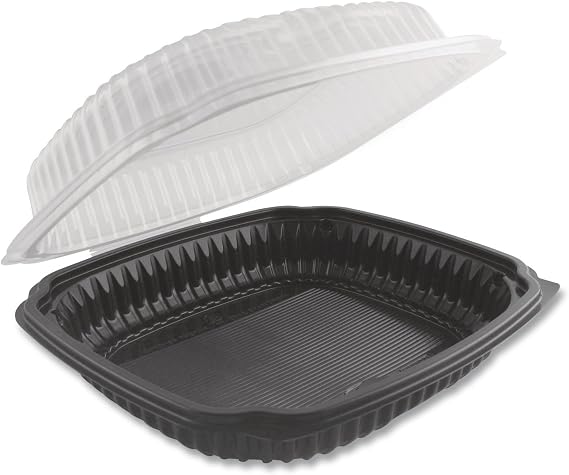 Anchor Packaging Culinary Lites Microwavable Container, 47.5 oz, 10.56 x 9.98 x 3.18, Clear/Black, Plastic, 100/Carton
