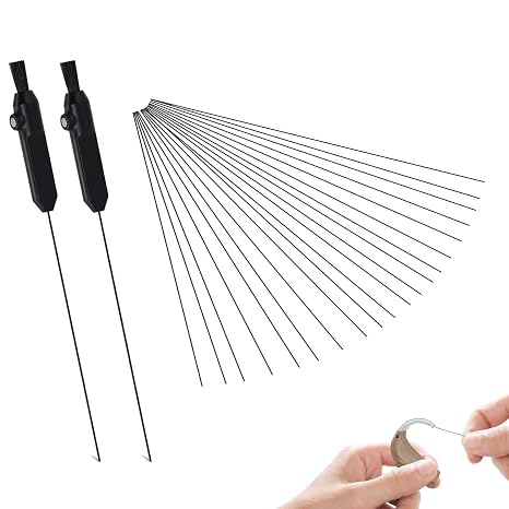 20pcs Hearing Aid Pipe Cleaners, Hearing Amplifier Cleaning Needle Kit Hearing Ai d Cleaning Wires with 2pcs Brush，Hearing Aid Tubes Accessories for Hearing Aid Users