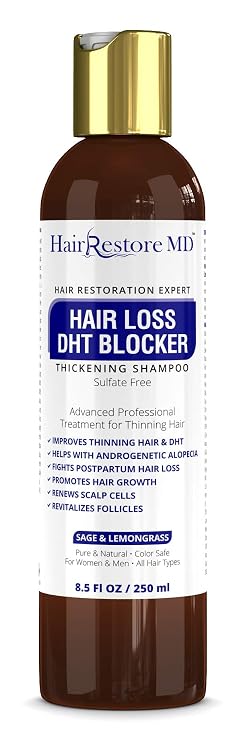 Hair Loss DHT Blocker Shampoo with Sage & Lemongrass, Biotin Volumizing Caffeine Shampoo for Hair Regrowth and Thickness, Sulfate-Free for Men & Women