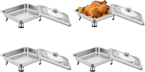 Chafing Dishes 4pcs Stainless Steel Buffet Dish Food Warmer Buffet Server Rectangular Chafing Dish Set With Lid MEHOOSPVN For Buffets Caterings Parties Buffet Server Warming Tray, Restaurant Catering