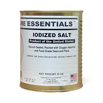 Future Essentials Iodized Salt #2.5 Can Pure, Additive-Free Table Salt with Iodine Long Shelf Life Emergency Food Supply Made in USA, 2 lb, 32 oz (190 tsp servings)