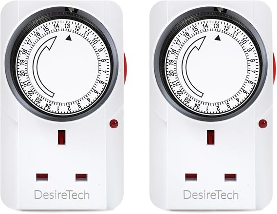 Desiretech Plug-in Timer Switch - 24 Hour Segment Timer - Controls Appliances Up to 3120W, Home Security Switch, Deters Burglars, Automatic On/Off, Ideal for Christmas Lights (2 Pack) - White