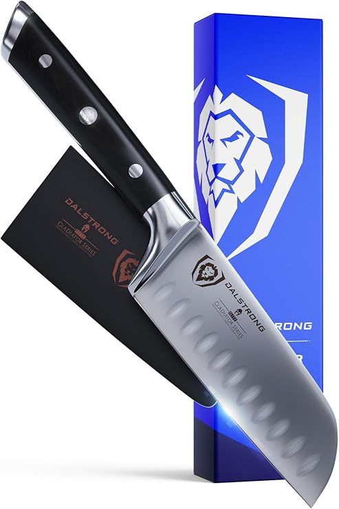 Dalstrong Santoku Knife - 5 inch - Gladiator Series Elite - Forged German High Carbon Steel - Black G10 Handle Kitchen Knife - Asian Vegetable Cooking Knife - Sheath Included - NSF Certified