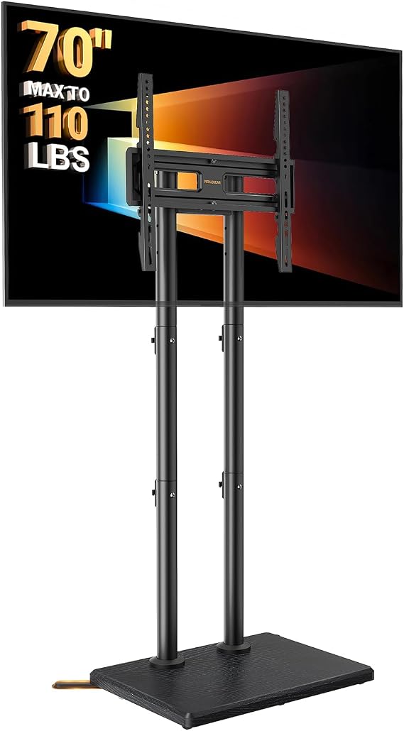 Perlegear Universal Floor TV Stand for 3270" TVs up to 110 lbs, Height-Adjustable Tall TV Stand with Solid Wood Base & Extra-Stable Anti-Tip Feet, Swivel TV Mount for Bedroom, VESA 400x400, PGFLS34B