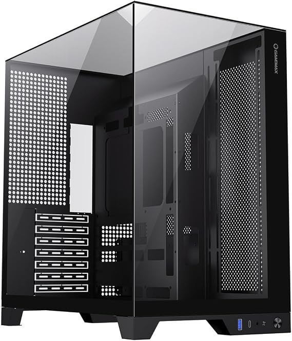 GameMax Infinity Plus Black with Three Sides Tempered Glass ATX PC Computer Case with Dual Chamber Layout, Space for 8 x 120mm Fans, 360mm Watercooling Compatbility & USB Type-C GEN1 Port