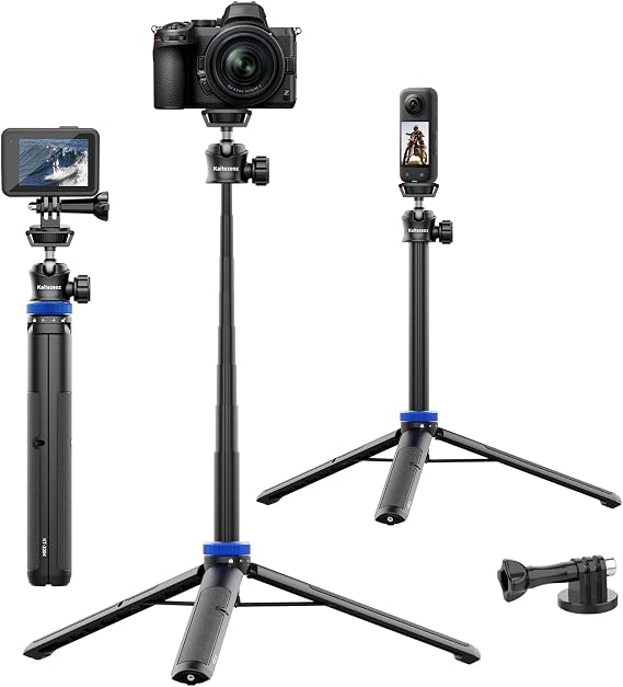 Kaitezenz Selfie Stick Tripod for Gopro Camera, 62" Extendable Tripod Stand with 360 Ball Head 1/4" Screw, Portable Lightweight Camera Tripod for Max Hero 13 12 11 10 DJI OSMO Pocket3 Action Camera