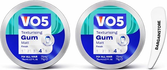 VO5 Texturising Gum Matt Finish, Pack of 2 x 75ml with Cosmetic Spatula, Strong Hold Hair Styling Gum for All Hair Types