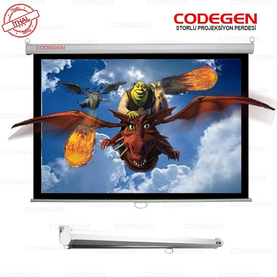 Codegen AX-18 180x180cm Siyah Fonlu Storlu Kilitleme Mekanizmalı Projeksiyon perdesi, Beyaz