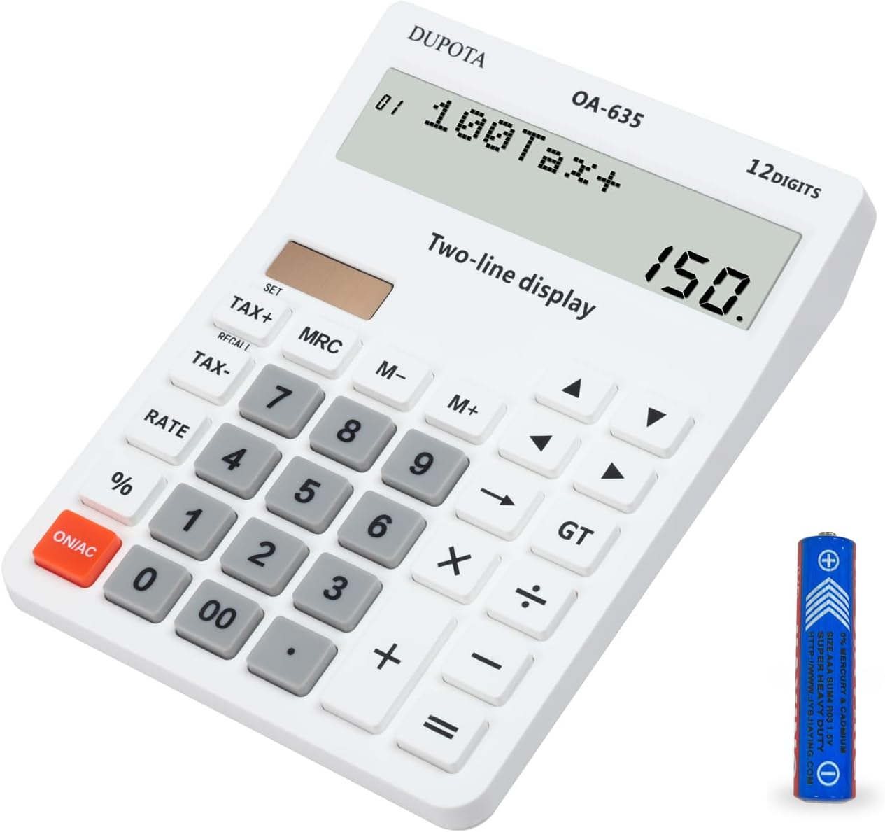 Calculator Desk Calculator Large Buttons 2 Lines Extra Large Display 12-Digit Desk Calculator Office with Value Control Function White Medium Size (OA-635)