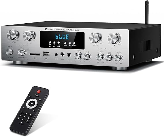 Vangoa Amplifier Home Audio 4 Channel, 440 Watt Wireless Stereo Receiver House Theater Sound Power Amplifiers Speaker Karaoke Amp w/Remote Control, USB/SD/2 Mic-in Echo/EQ/LED/AUX/FM for Studio Office